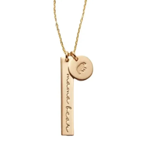 Mama Bear Dainty Two Charm Stamped Gold Charm Necklace NWT - Picture 1 of 10